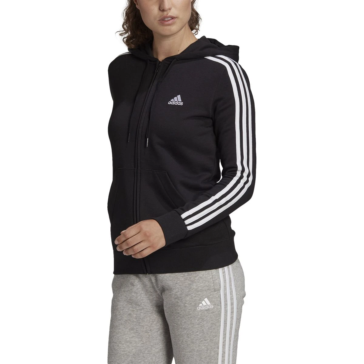 Adidas Essentials French Terry 3-Streifen Kapuzenjacke Damen 2 Adidas Essentials French Terry 3-Streifen Kapuzenjacke Damen – Bild 2