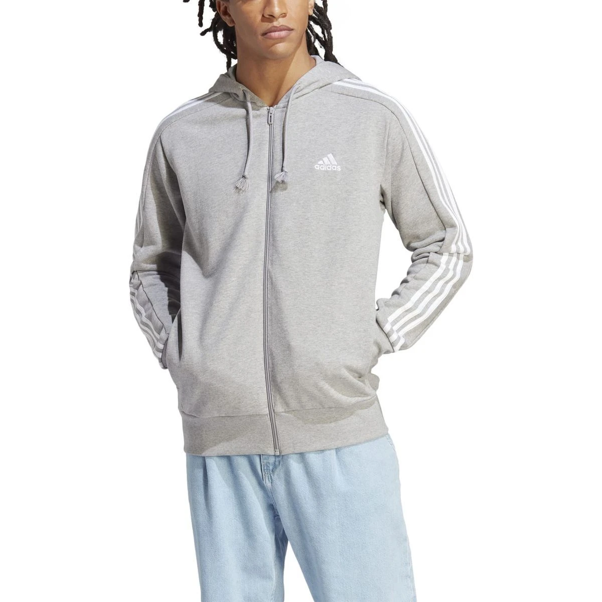 Adidas Essentials French Terry 3-Streifen Kapuzenjacke Herren 2 Adidas Essentials French Terry 3-Streifen Kapuzenjacke Herren – Bild 2